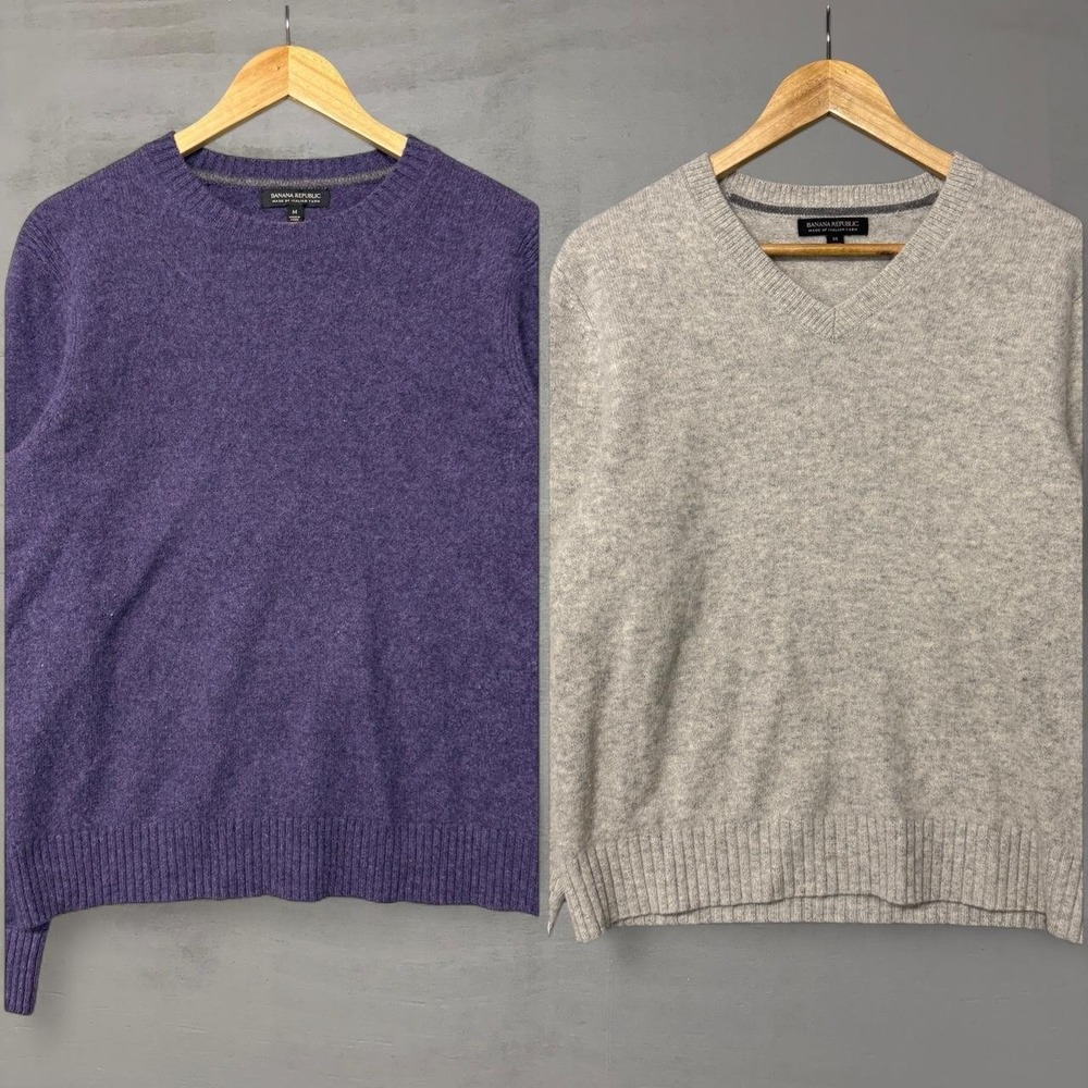 LOT‎ OF 2 Banana Republic 100% Merino Wool Italian Yarn Men's Sweater Medium